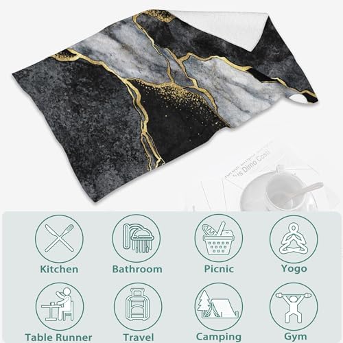 14x28 Hand Towel Set Black and White Marble Fingertip