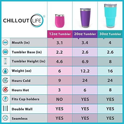 CHILLOUT LIFE 20 oz Double Wall Vacuum Insulated Stainless Steel Tumbler with Lid