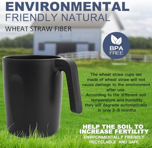 Homienly 6-Piece Reusable Wheat Straw Cups with Handle Black