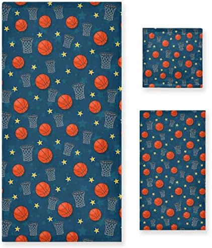 DOMIKING Basketball Towel Set of 3 Pure Cotton Bath Towels
