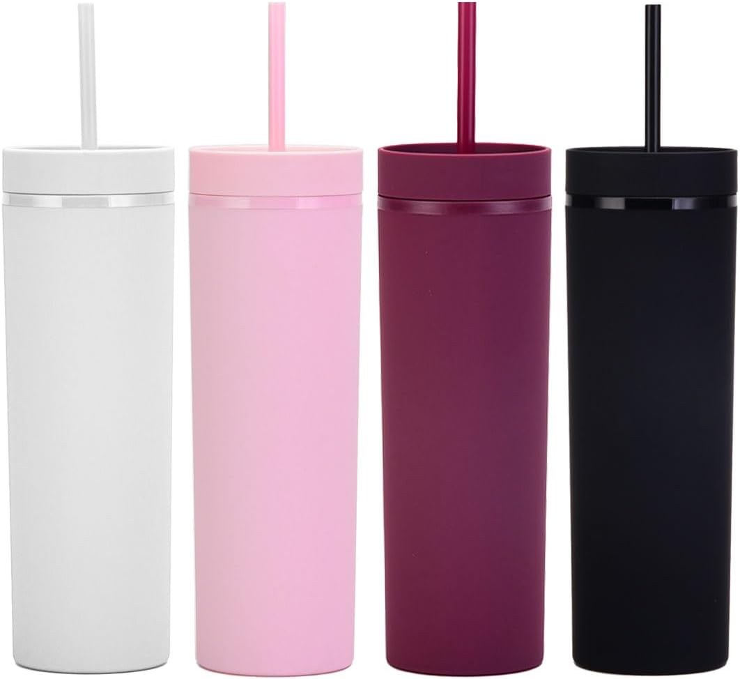 Matte Skinny Tumblers with Lids and Straws 16oz Bulk