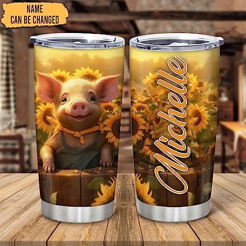 Hyturtle Personalized Pigs with Sunflowers Tumbler