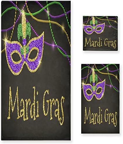 Mardi Gras Beads bath towel set - 3-piece absorbent cotton bath towels