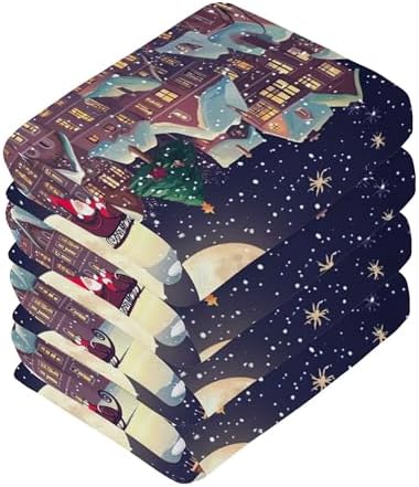 Christmas Night Scene Washcloth Set of 2-12 - Fast Drying 12x12 Inch Towels