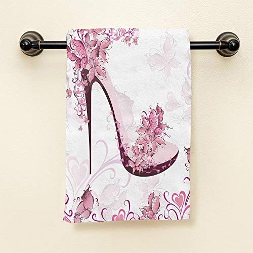 HGOD DESIGNS Pink Flower Hand Towels Pack of 4 Butterfly Design 15x30 Inches