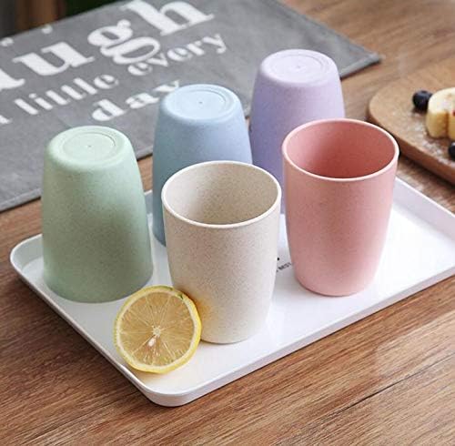 5-Pack Wheat Straw Reusable Drinking Cups - Blue 12 Oz