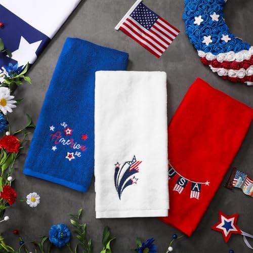3 Pcs Patriotic 4th of July Hand Towels Red White Blue