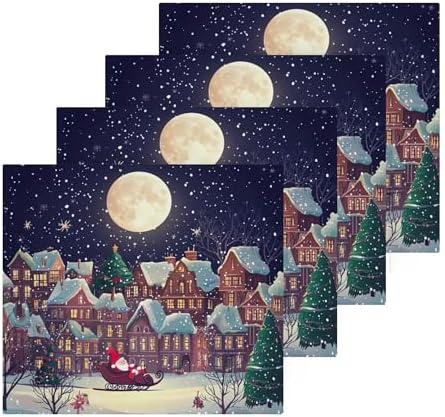Christmas Night Scene Washcloth Set of 2-12 - Fast Drying 12x12 Inch Towels