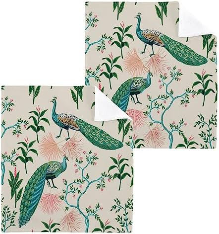YETASBIN Peacock Feather Washcloths 2Pack