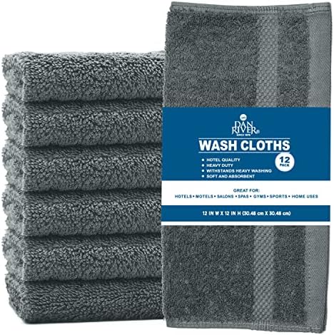 DAN RIVER Premium 100 Cotton Face Wash Cloths 12 Pack
