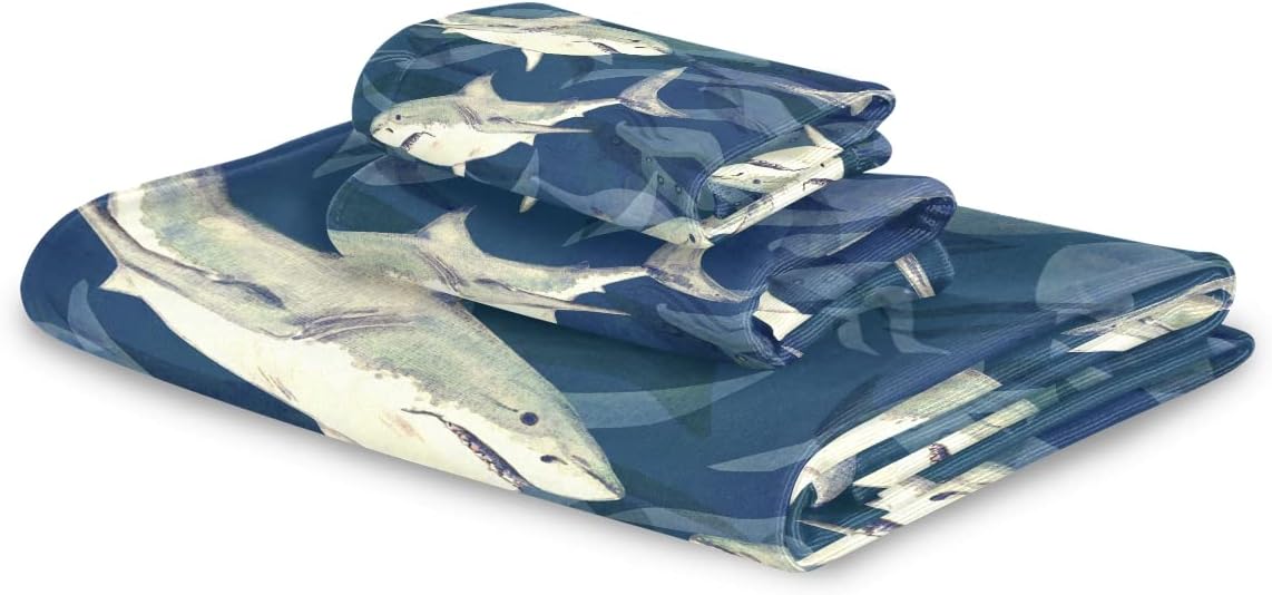 DOMIKING Shark Ocean Bath Towel Set of 3