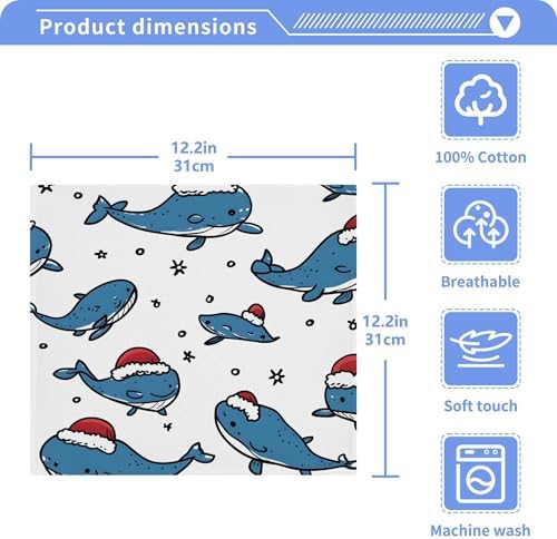 Xigua Blue Whales Washcloths Set of 2 - 12x12 Inch