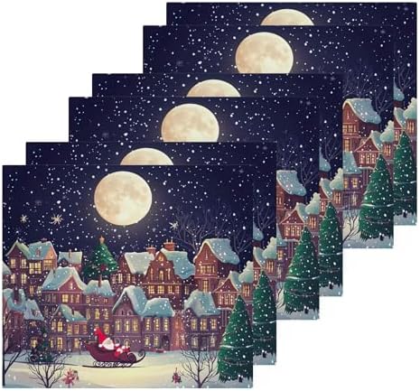 Christmas Night Scene Washcloth Set of 2-12 - Fast Drying 12x12 Inch Towels