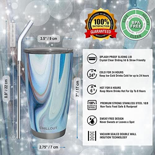 CHILLOUT LIFE 20 oz Double Wall Vacuum Insulated Stainless Steel Tumbler with Lid
