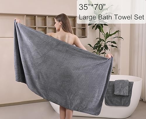 Ycosy 4-Piece Gray Bath Towel Set 35x70 Inches