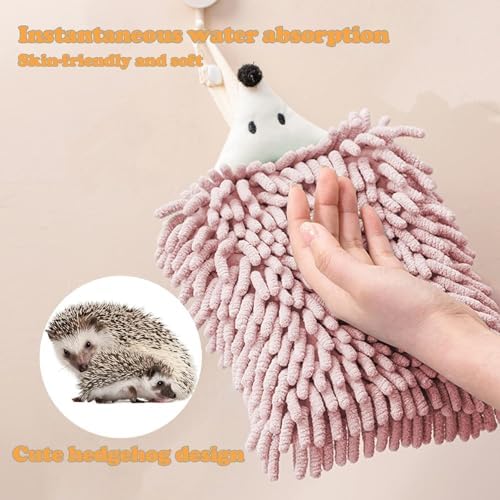 Chenille Hand Towels for Bathroom Kitchen Bedroom Cute Hedgehog Design 2 Packs