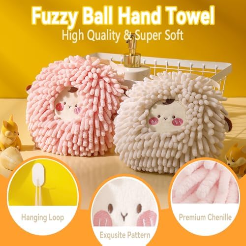 FHDUSRYO 2-Pack Fuzzy Ball Hand Towels Soft Durable Kitchen Bathroom Use