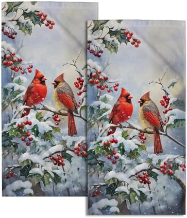 Granbey Winter Red Bird Hand Towels Pack of 2 1