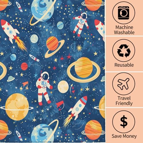AmePay Cute Space Hand Towels 2 Pack Blue Astronaut Pattern