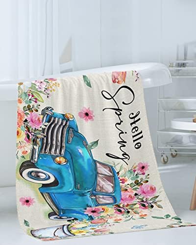 3-Piece Floral Blue Truck bath towel set