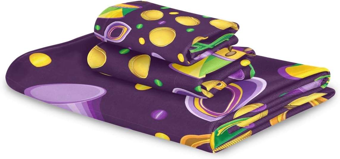 Mardi Gras Coins Bath Towels Set of 3 Extra Large Pure Cotton