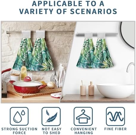 2-Piece Tropical Palm Leaves Towels with Hanging Loop Summer Green Dish Towels