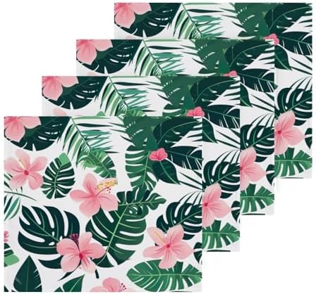 Tropical Leaves 4-Piece Cotton Washcloth Set
