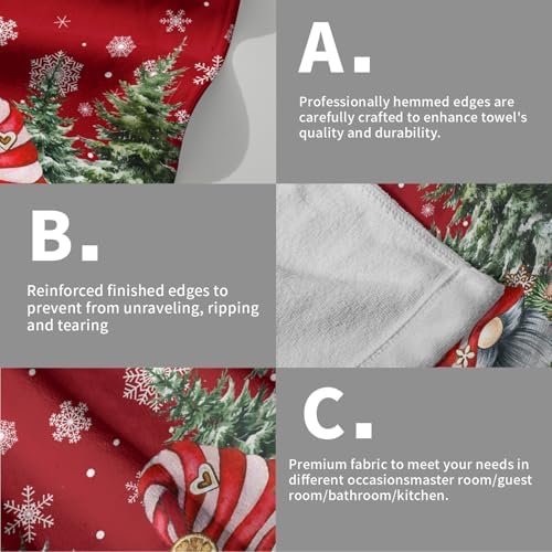 Red Christmas Gnome Hand Towel Set of 2 Winter Snowflake Towel 1