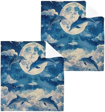 Xigua Dolphin Jumping Washcloths Set 12x12inx2 Soft Machine Washable