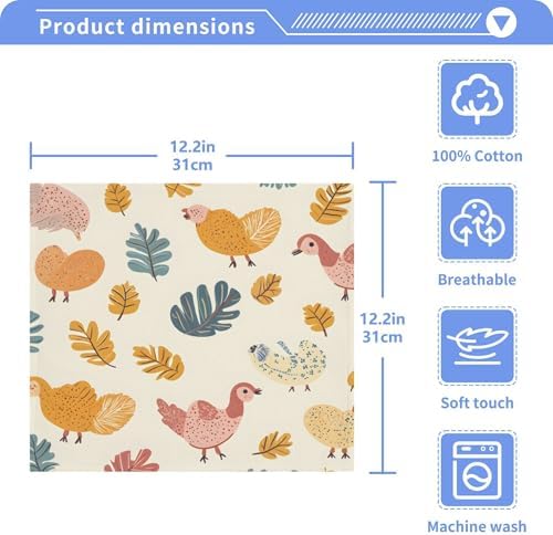 Fast-Drying Machine Washable 12x12 Washcloth Set Cute Turkey Eco-Friendly