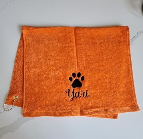 Personalized Dog Towel with Embroidered Name Clip Small Orange