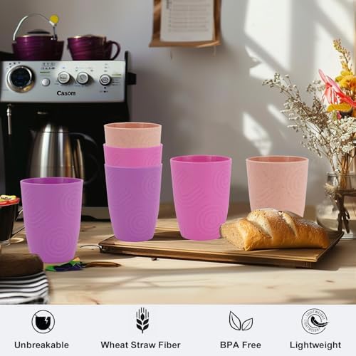6 Pack Wheat Straw Cups Reusable Plastic Drinking Cups for Kids