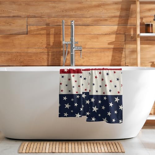 Patriotic Blue Red White Stars Hand Towels for Independence Day