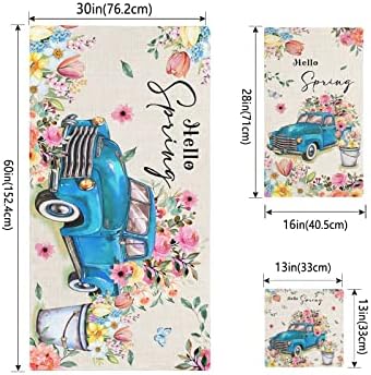3-Piece Floral Blue Truck bath towel set