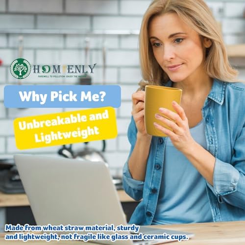 Homienly Reusable 8-Piece 12oz Yellow Wheat Straw Cups Microwave Dishwasher-Ready Unbreakable
