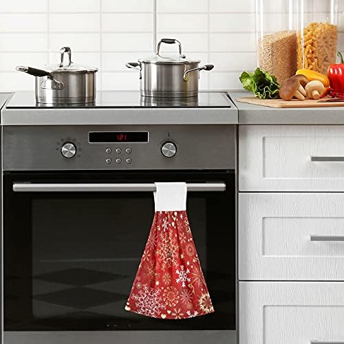 Winter Snowflake Kitchen Towels Red