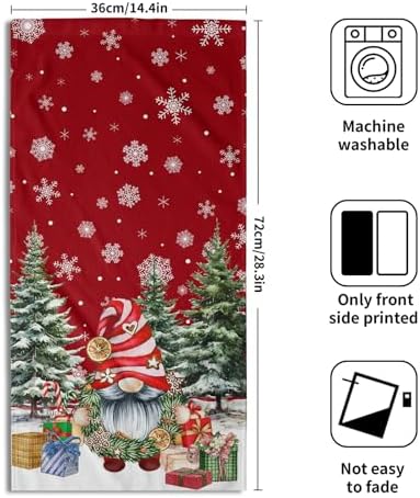 Red Christmas Gnome Hand Towel Set of 2 Winter Snowflake Towel 1