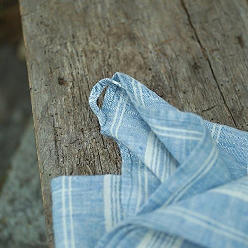 Blue Linen Bath Towels Set Multistripe