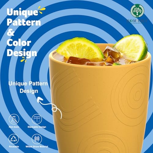 Homienly Reusable 8-Piece 12oz Yellow Wheat Straw Cups Microwave Dishwasher-Ready Unbreakable