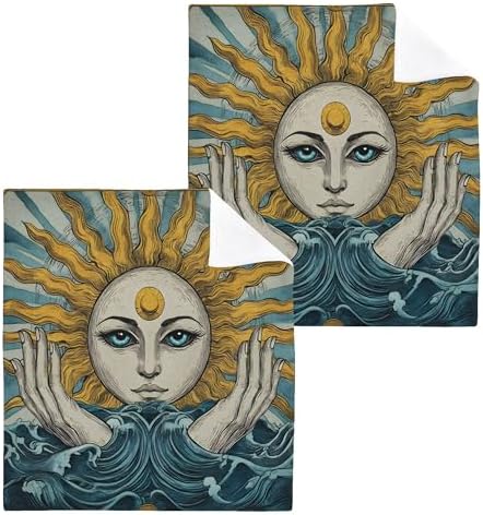 Xigua Sun and Eyes Washcloths Set of 2 12x12 Inch