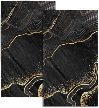 Marble Black Gold Hand Towel Set of 2