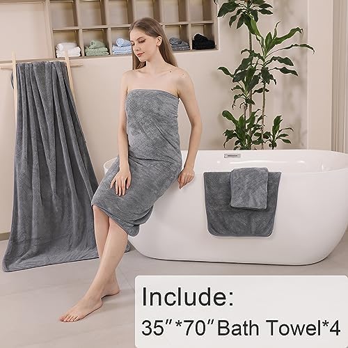 Ycosy 4-Piece Gray Bath Towel Set 35x70 Inches