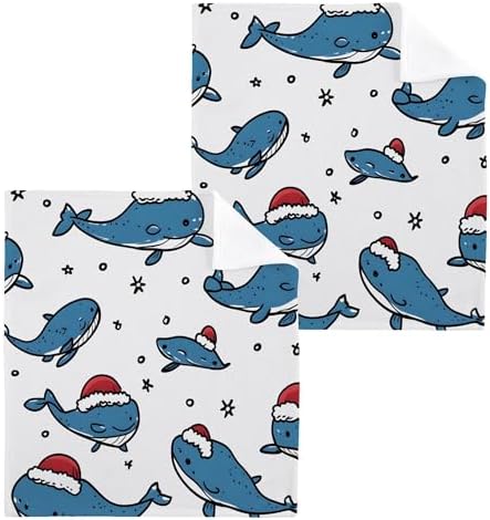 Xigua Blue Whales Washcloths Set of 2 - 12x12 Inch