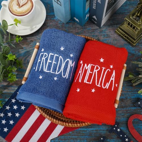 3Pcs Patriotic Hand Towels America Liberty Freedom Red Blue White