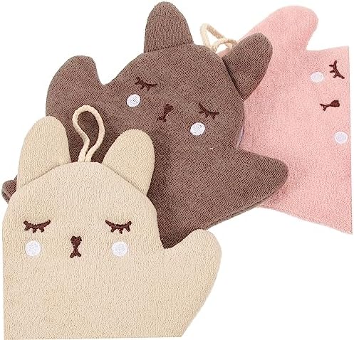 KALLORY Animal Bath Gloves 3pcs Soft Exfoliating Mitts
