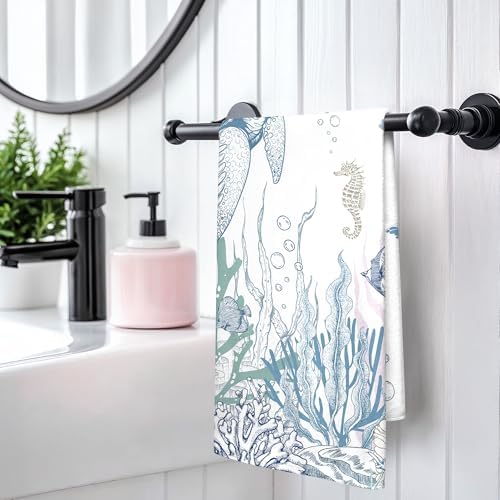 Double-Hang Blue Sea Turtle Hand Towels