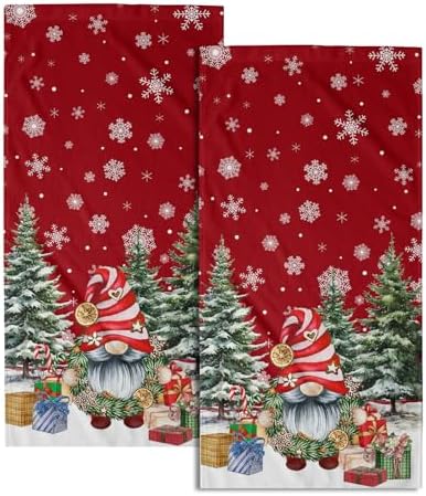 Red Christmas Gnome Hand Towel Set of 2 Winter Snowflake Towel 1