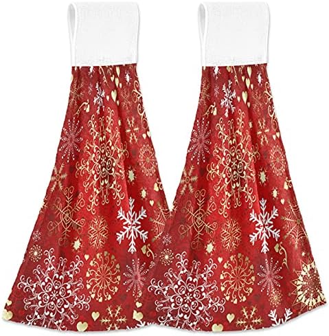 Winter Snowflake Kitchen Towels Red