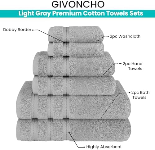 GIVONCHO Premium 6-Piece Turkey Cotton Towel Set