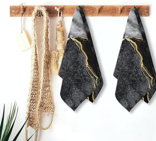 14x28 Hand Towel Set Black and White Marble Fingertip